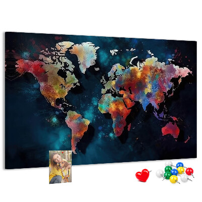 Korkbild farbenfrohe Weltkarte auf dunklem Hintergrund