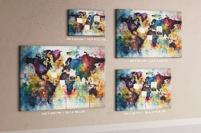 Weltkarte im Aquarellstil mit Korkrückwand