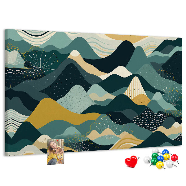 Korkbild mit abstrakten Berglandschaftsmustern in verschiedenen Farben