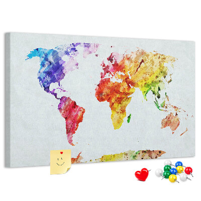 Bunte Aquarell-Weltkarte mit Korkrückwand