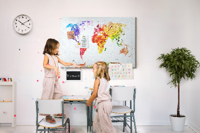 Bunte Aquarell-Weltkarte mit Korkrückwand