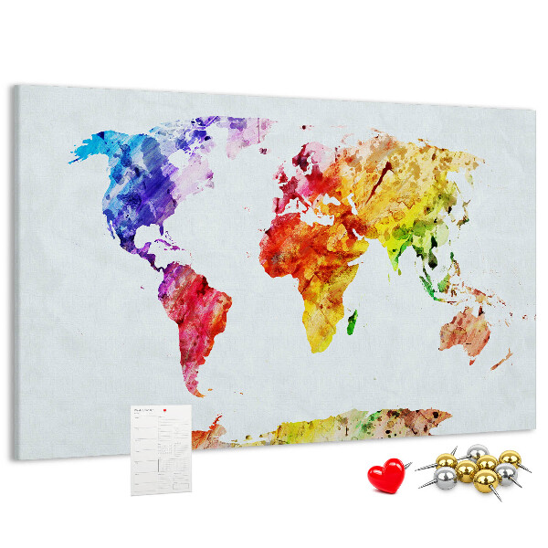 Bunte Aquarell-Weltkarte mit Korkrückwand