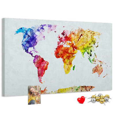 Bunte Aquarell-Weltkarte mit Korkrückwand