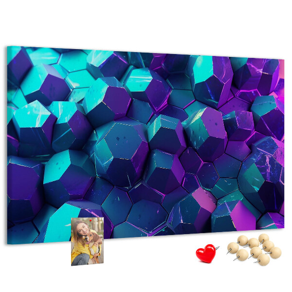 Kork-Pinnwand mit geometrischen Strukturen in Violetttönen