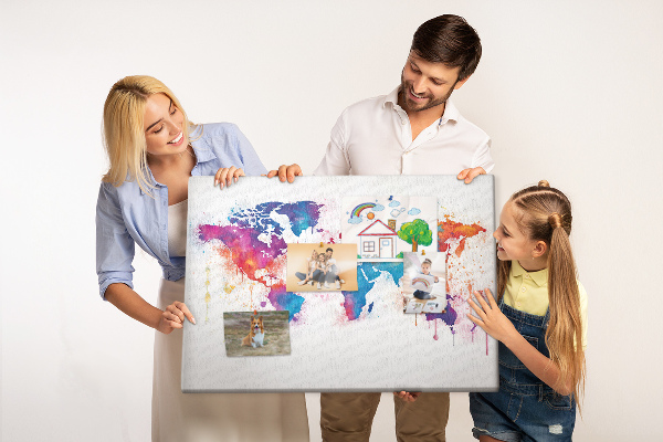 Bunte Aquarell-Weltkarte als Korkbild