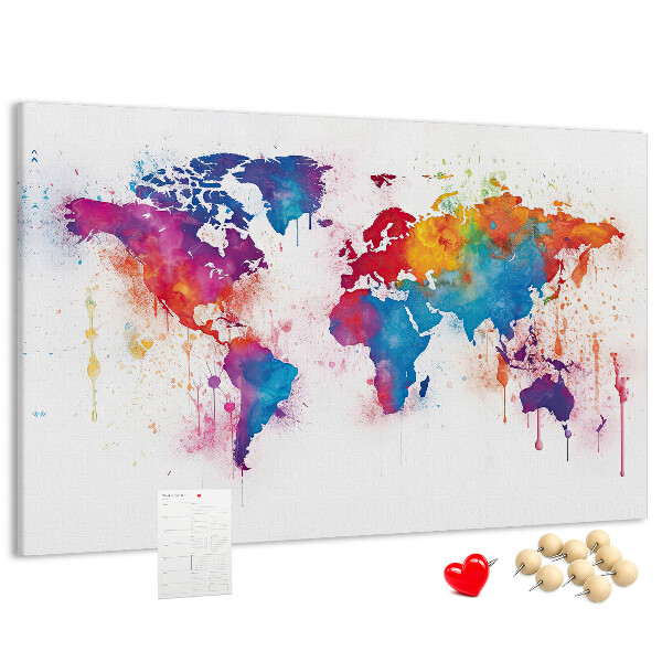 Bunte Aquarell-Weltkarte als Korkbild
