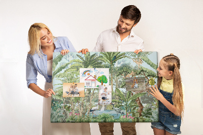 Bild mit Korkrückwand tropischer Wald mit Wildtieren und Vögeln