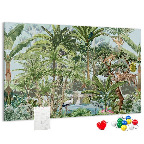 Bild mit Korkrückwand tropischer Wald mit Wildtieren und Vögeln