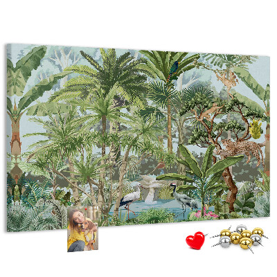 Bild mit Korkrückwand tropischer Wald mit Wildtieren und Vögeln
