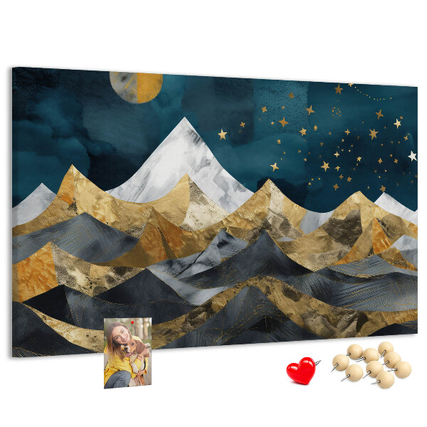 Bilder mit Korkrückwand goldene Berge unter dem Nachthimmel