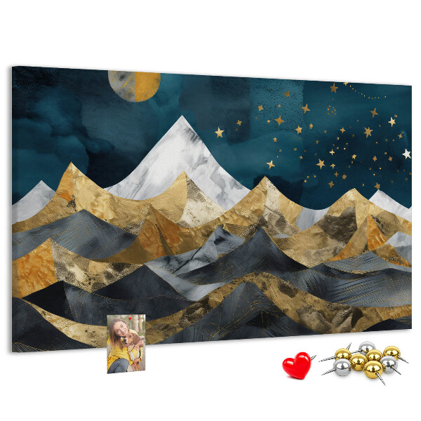 Bilder mit Korkrückwand goldene Berge unter dem Nachthimmel