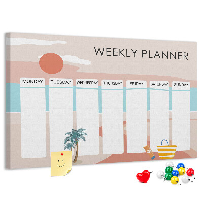 Kork-Pinnwand Wochenplaner mit sommerlichem Strandmotiv