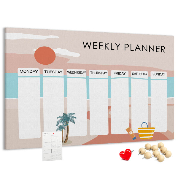 Kork-Pinnwand Wochenplaner mit sommerlichem Strandmotiv