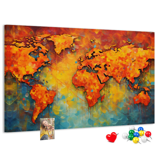 Weltkarte mit Korkrückwand in intensiven Farben