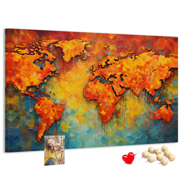 Weltkarte mit Korkrückwand in intensiven Farben