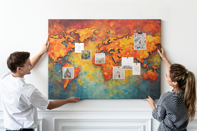 Weltkarte mit Korkrückwand in intensiven Farben
