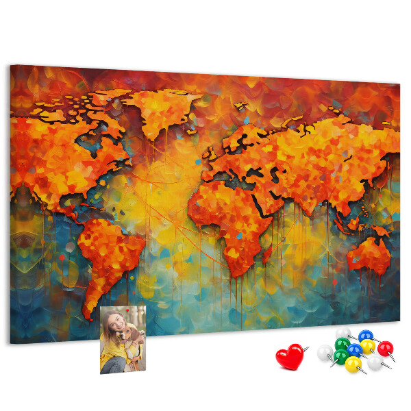Weltkarte mit Korkrückwand in intensiven Farben