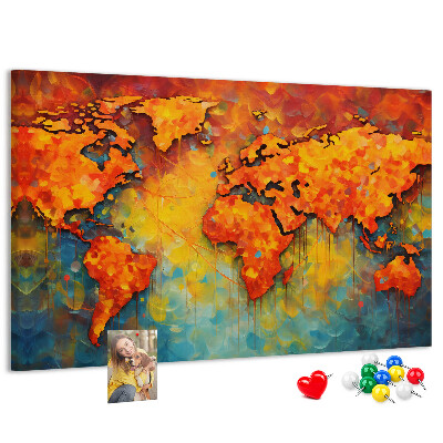Weltkarte mit Korkrückwand in intensiven Farben