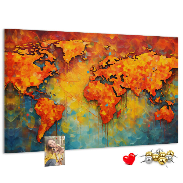 Weltkarte mit Korkrückwand in intensiven Farben