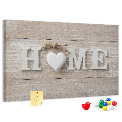 Kork-Pinnwand mit stilvollem HOME-Schriftzug und Herz