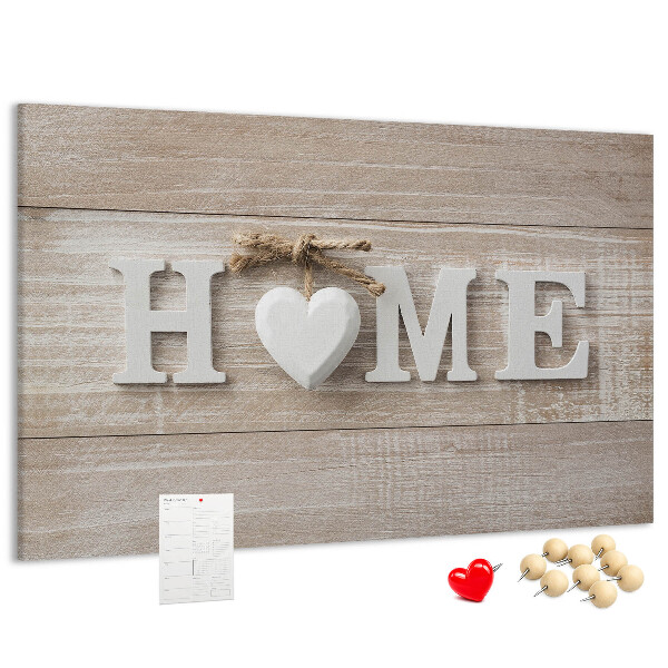 Kork-Pinnwand mit stilvollem HOME-Schriftzug und Herz