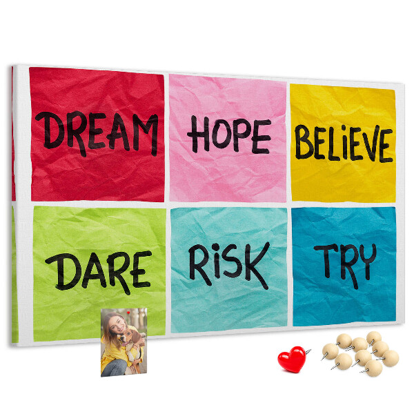 Bilder mit Korkrückwand farbenfrohe Karten mit inspirierenden Slogans