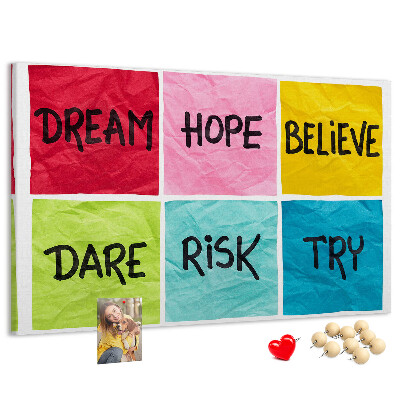 Bilder mit Korkrückwand farbenfrohe Karten mit inspirierenden Slogans