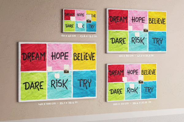 Bilder mit Korkrückwand farbenfrohe Karten mit inspirierenden Slogans