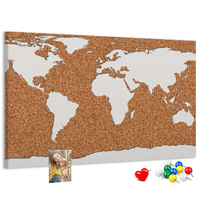 Weltkarte aus Kork zum Anstecken mit Korkrückwand