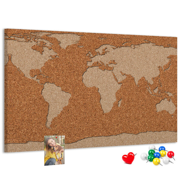 Korktafel mit Weltkartenmotiv