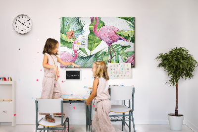 Kork-Pinnwand mit Motiv Rosa Flamingos in tropischer Umgebung
