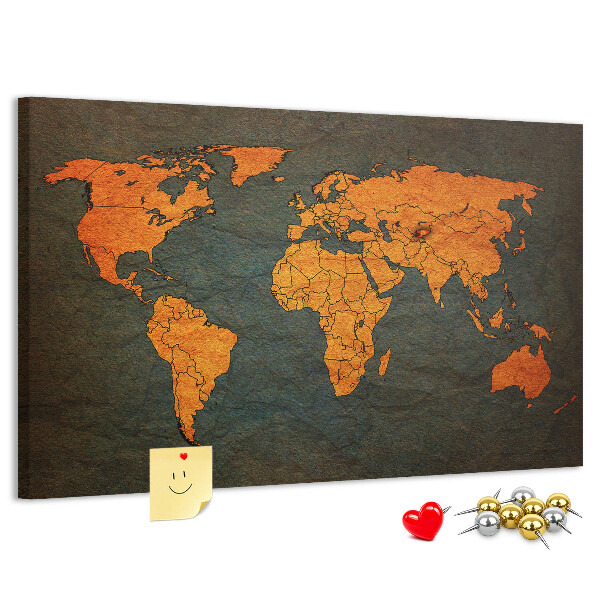 Korktafel mit Motiv einer antiken Weltkarte in Brauntönen
