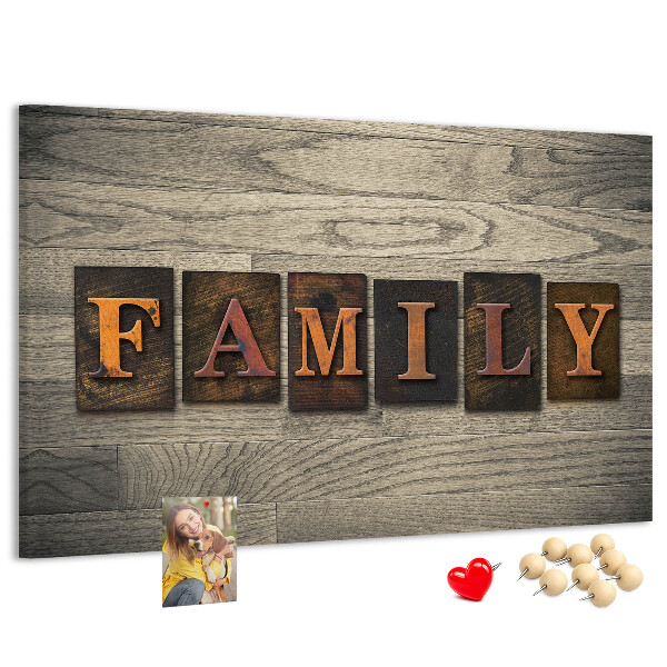 Kork-Pinnwand mit Motiv Familienbriefe auf Holzgrund