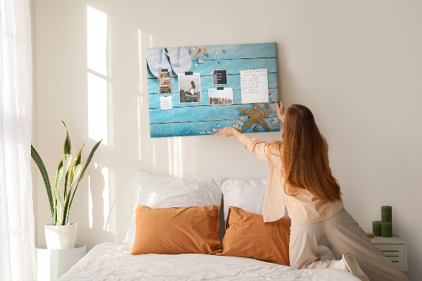 Bild mit Korkrückwand sommerliche Stranderinnerungen mit Muscheln