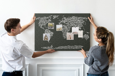 Weltkarte mit Korkrückwand in Textform