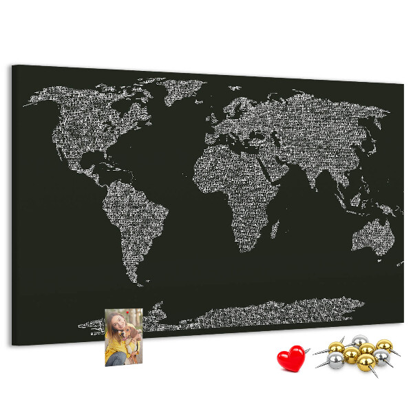 Weltkarte mit Korkrückwand in Textform