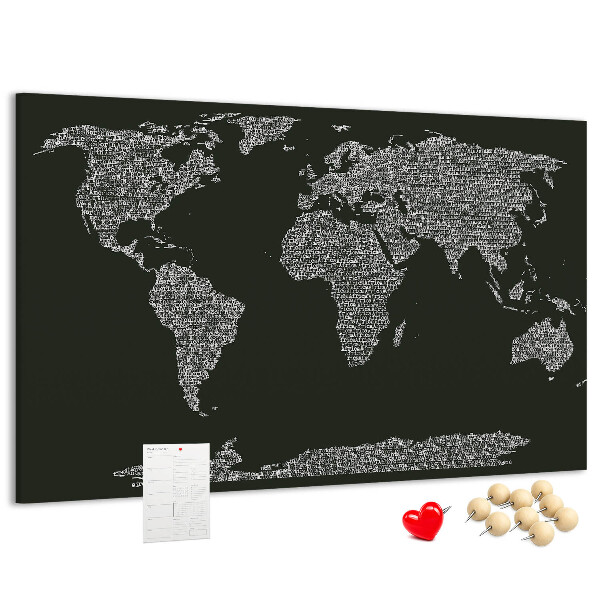 Weltkarte mit Korkrückwand in Textform
