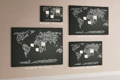 Weltkarte mit Korkrückwand in Textform