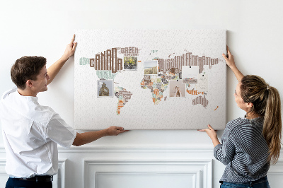 Weltkarte mit Ländernamen mit Korkrückwand