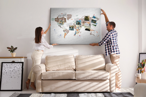 Weltkarte mit Ländernamen mit Korkrückwand