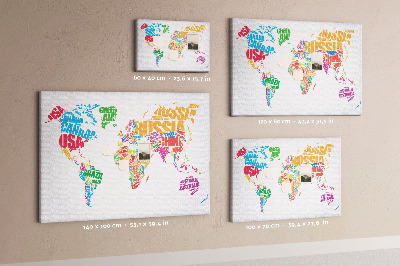 Korkbild bunte Weltkarte mit Ländernamen