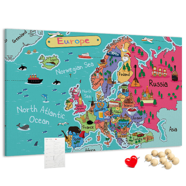 Bunte Europakarte mit Ländernamen auf Korkrückwand