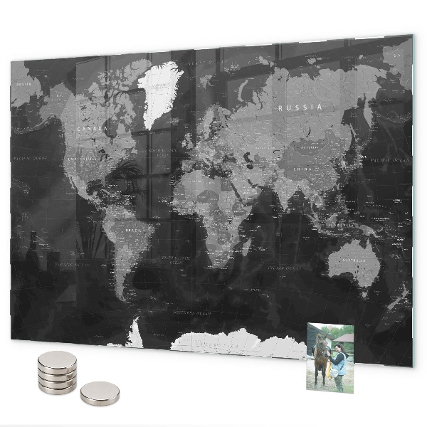 Magnettafel Schwarze Weltkarte