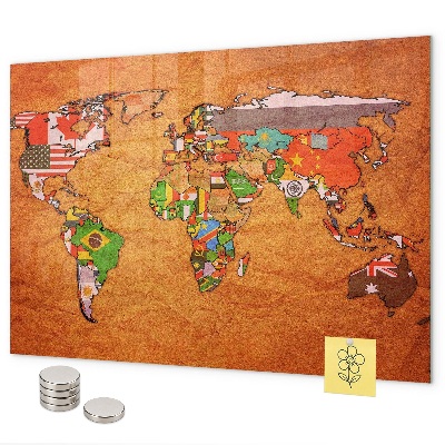 Magnetwand Weltkarte mit Flaggen