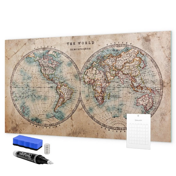 Magnettafel zum schreiben Weltkarte mit Platz für Fotos