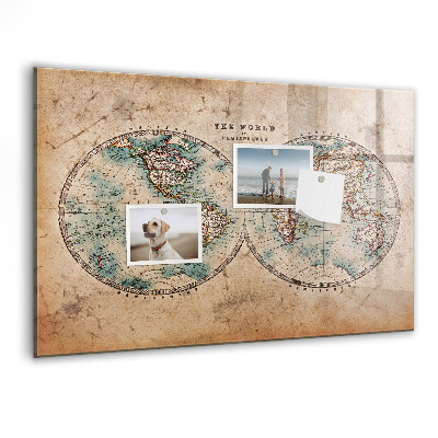 Magnettafel zum schreiben Weltkarte mit Platz für Fotos