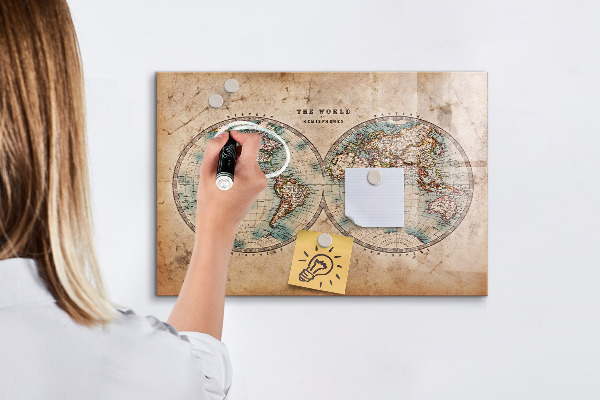 Magnettafel zum schreiben Weltkarte mit Platz für Fotos