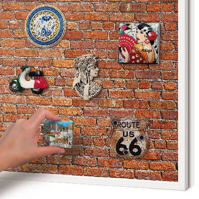 Magnettafel aus Metall für Souvenirs in weißem Rahmen Ziegelmotiv