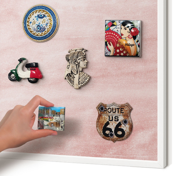 Wand-Magnettafel für Reisesouvenirs mit weißem Rahmen Rosa Textur