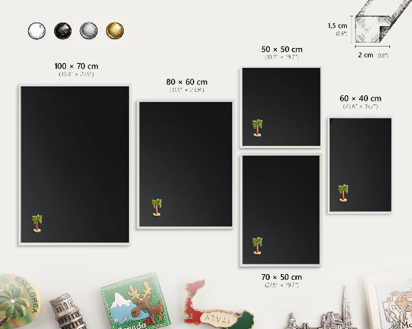 Wand-Magnettafel für Reisesouvenirs mit weißem Rahmen Schwarz